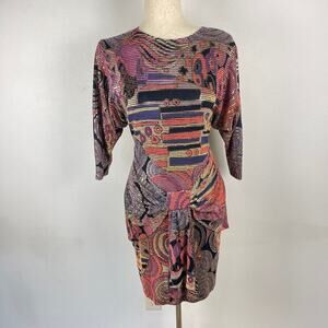 Vintage Cache Mosaic Metallic Geometric Cocktail Party Mini Dress Women's Small